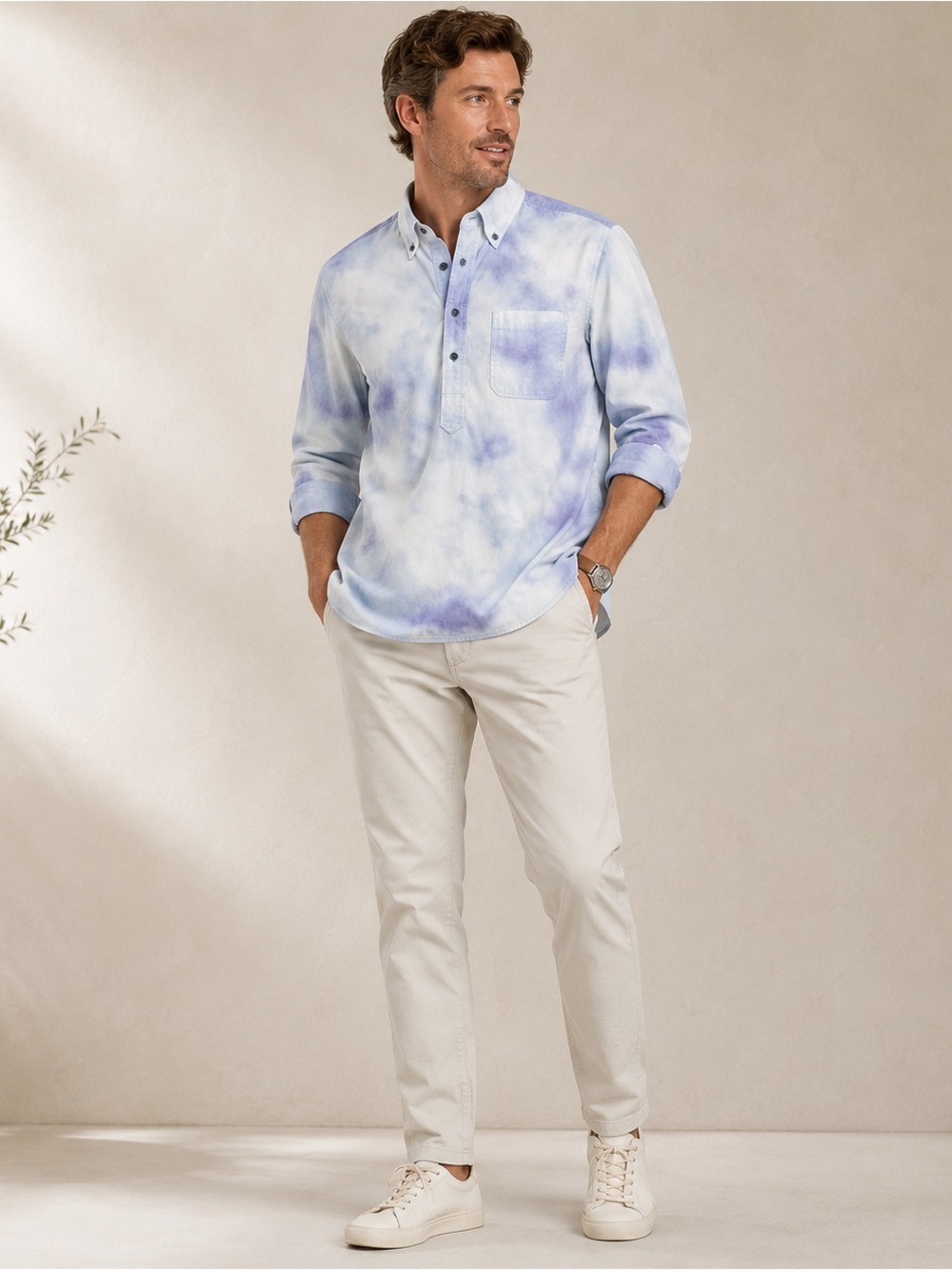 Cremieux Cloud Tie Dye Oxford Shirt Men’s Medium Blue White Purple 100% Cotton